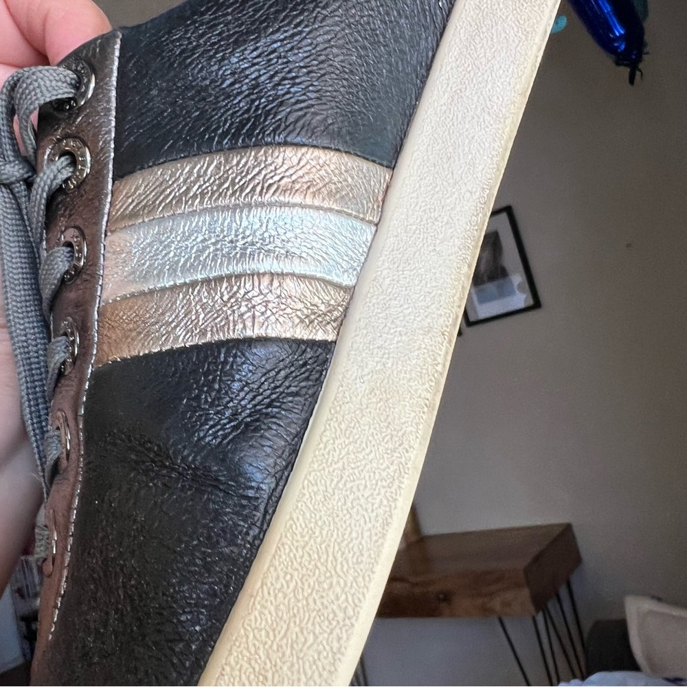 Dolce & Gabbana Metallic Black/Grey Leather Striped Lace Up Sneakers Size 8.5 - Picture 10 of 16